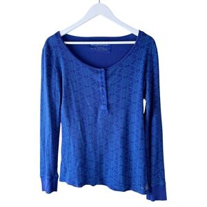 Aeropostale Y2K Blue Snowflake Long Sleeve Thermal Henley Shirt Women's XL